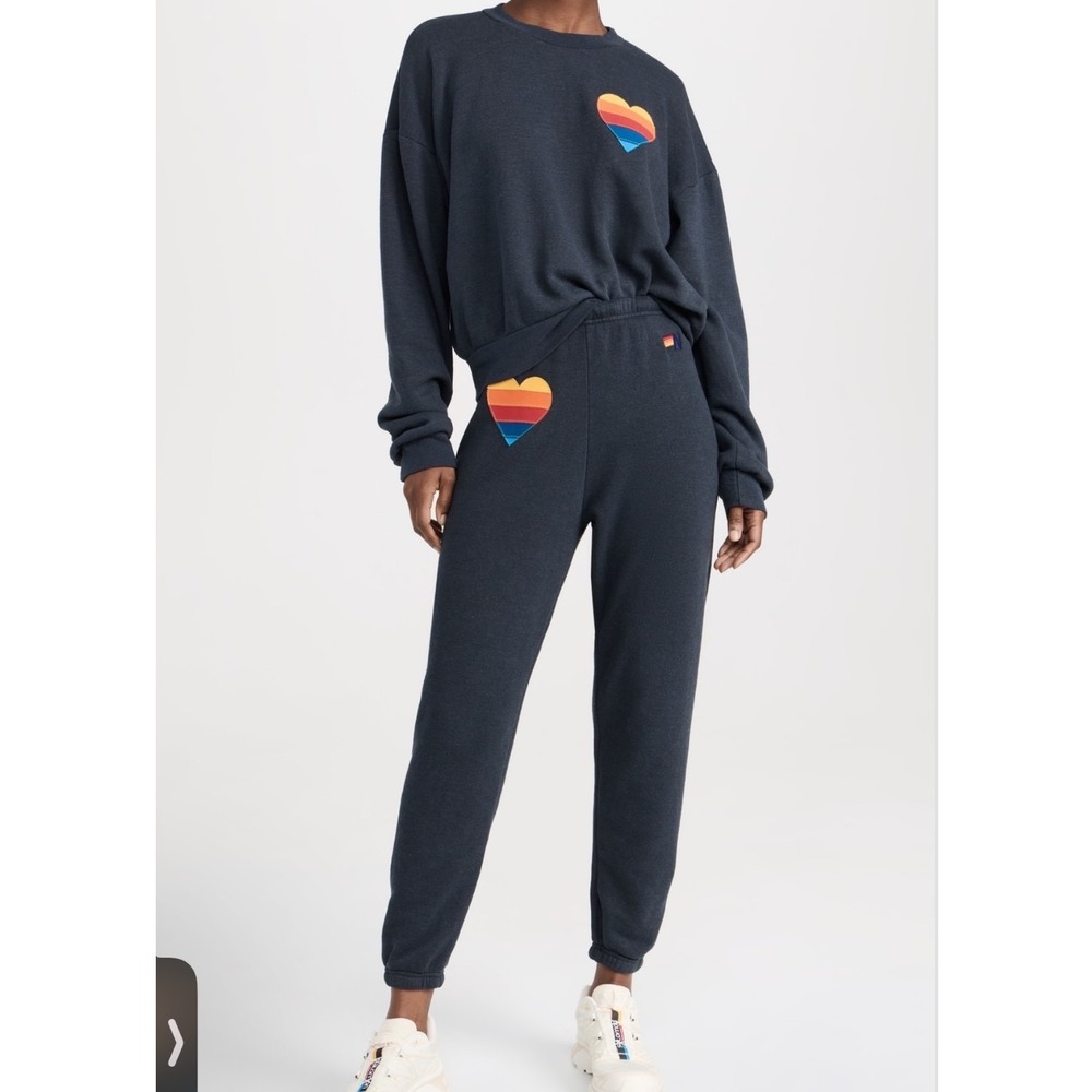Aviator Nation Charcoal Grey Rainbow Heart Sweatshirt and Jogger Set XS/M